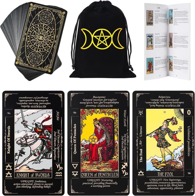 Detalle de Fofeadm Keyword Tarot Deck (78 Cards) with Guidebook & Linen Carry Bag
