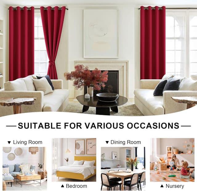 Detalle de DWCN Rideaux occultants thermiques anti-froid avec œillets, rouge (lot de 2), 132x137 cm