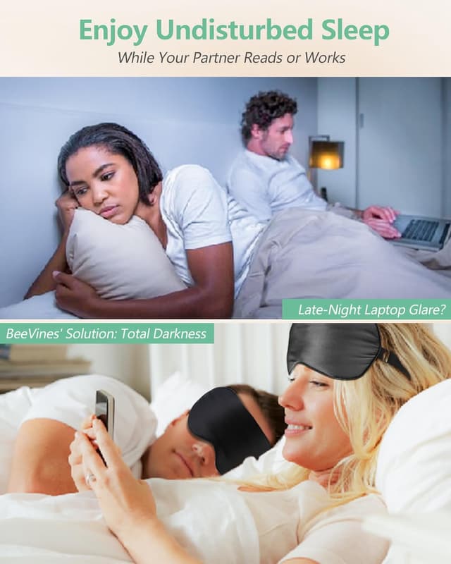 Detalle 2 de BeeVines Seiden-Schlafmaske im 2er-Set: Augenmaske aus 100% Seide mit verstellbarem Riemen