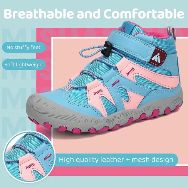 Detalle de Mishansha Kinder Wanderschuhe & Trekkingschuhe für Mädchen und Jungen – leicht, rutschfest, mit Klettverschluss (Gr. 24–38)
