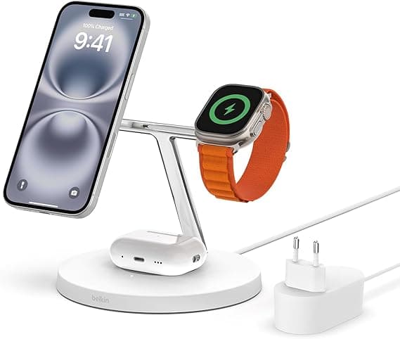 Detalle de Belkin MagSafe 3 en 1: Cargador Rápido para iPhone, Apple Watch y AirPods ⚡