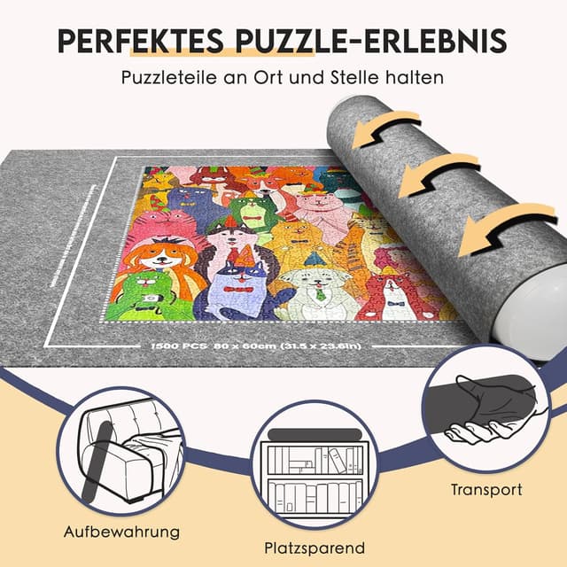 Detalle 2 de Nariolar Puzzlematte Puzzle Matte Roll für 500/1000/1500 Teile (Grau) – Zubehör zum Aufbewahren & Transportieren