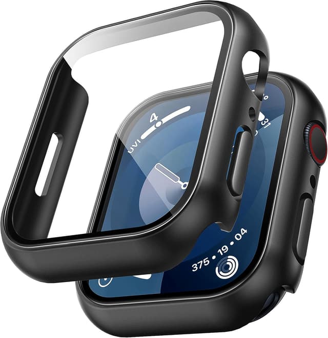 Detalle de TAURI Tauri 2 pièces coque + protection écran en verre trempé pour Apple Watch Series 9/8/7 (41 mm) – Noir