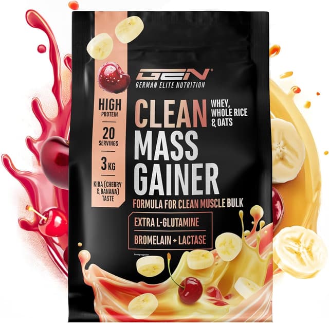 Detalle de GEN German Elite Nutrition Clean Weight Gainer – 3 kg, cherrry & banana, prise de masse (végétarien)
