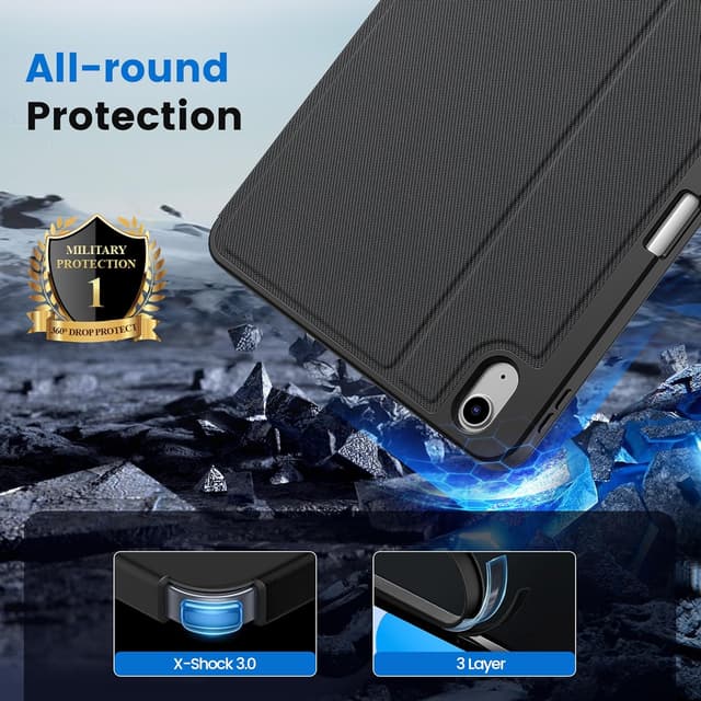 Detalle de CACOE Book Cover Hülle für iPad 11. Generation (A16) & iPad 10 (2022) mit Stifthalter – Schwarz