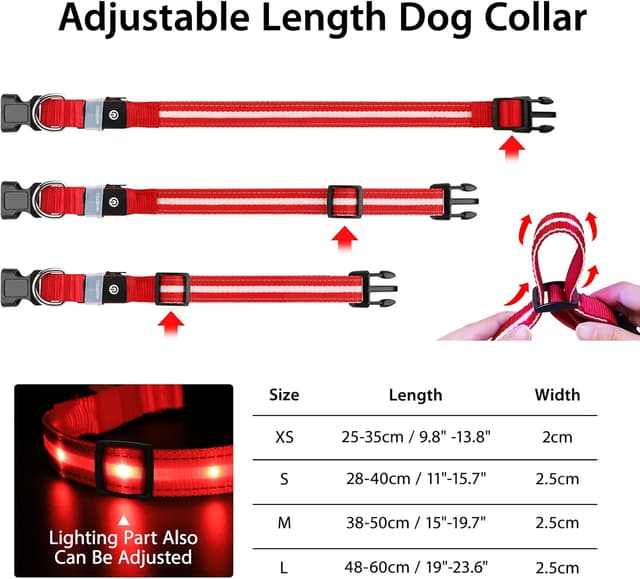 Detalle 2 de MASBRILL Light Up Dog Collar (Rechargeable LED, Waterproof) – Red, Adjustable for Small to Large Dogs (S)