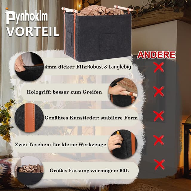 Detalle 2 de Diurwur Holzkorb 60L Kaminholz