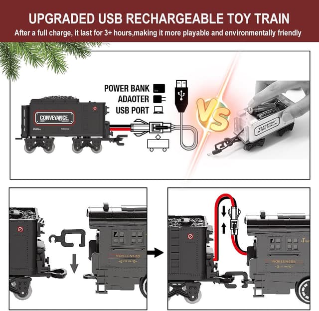 Thumbnail 2 de Electric Train Set Metal Alloy with Lights 3+ 🚂