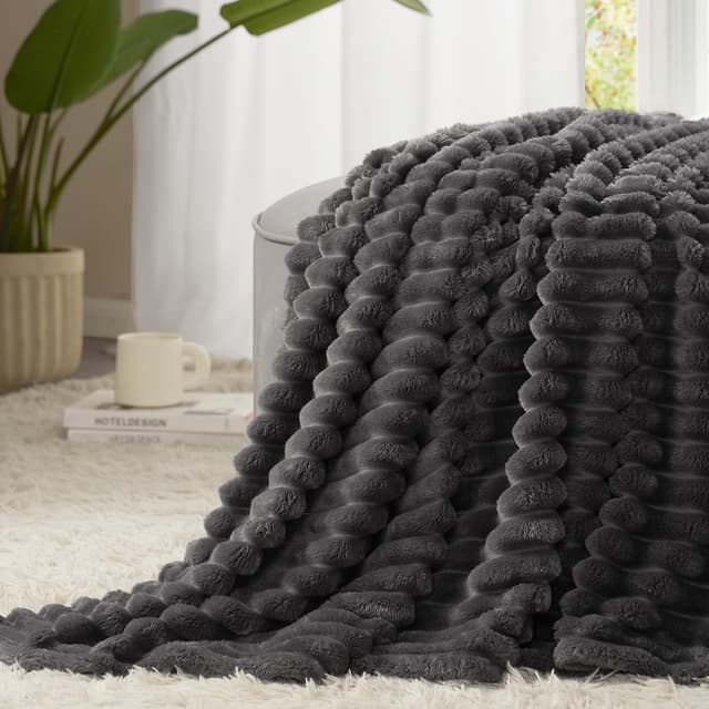 Detalle de WAVVE couverture plaid polaire 220 x 240 cm pour lit 2 personnes, gris