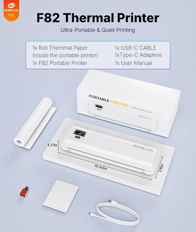 Thumbnail 6 de Rongta F82 Portable Wireless Thermal Printer (Inkless) for Travel, A4, Bluetooth & USB — White