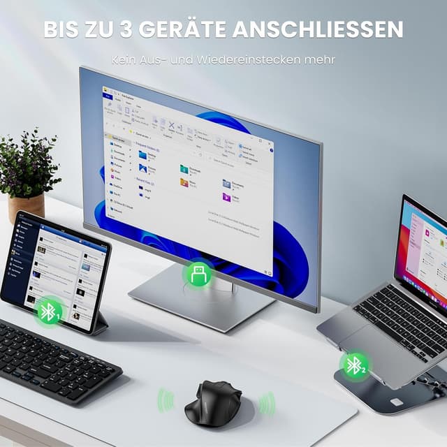 Detalle 2 de TECKNET ergonomische Bluetooth-Maus mit 3-Geräte-Verbindung, wiederaufladbar, 4800 DPI und Silent-Tasten (6 Tasten)