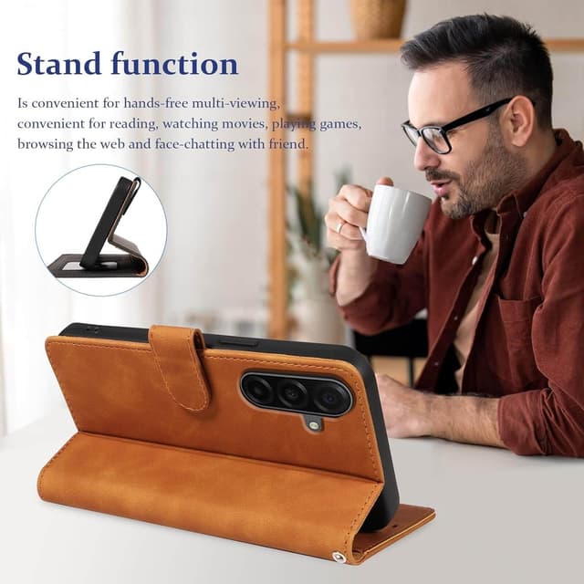 Detalle 2 de GOTOURED Leather Wallet Flip Case for Samsung Galaxy A17 5G (Brown) with RFID blocking and kickstand