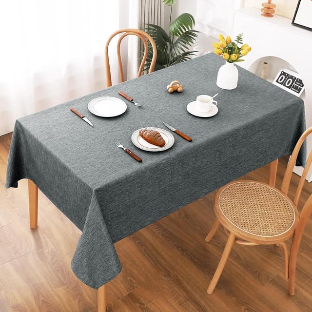 Detalle de AooHome Tischdecke abwaschbar 135x180 cm in Grau mit Leinenoptik