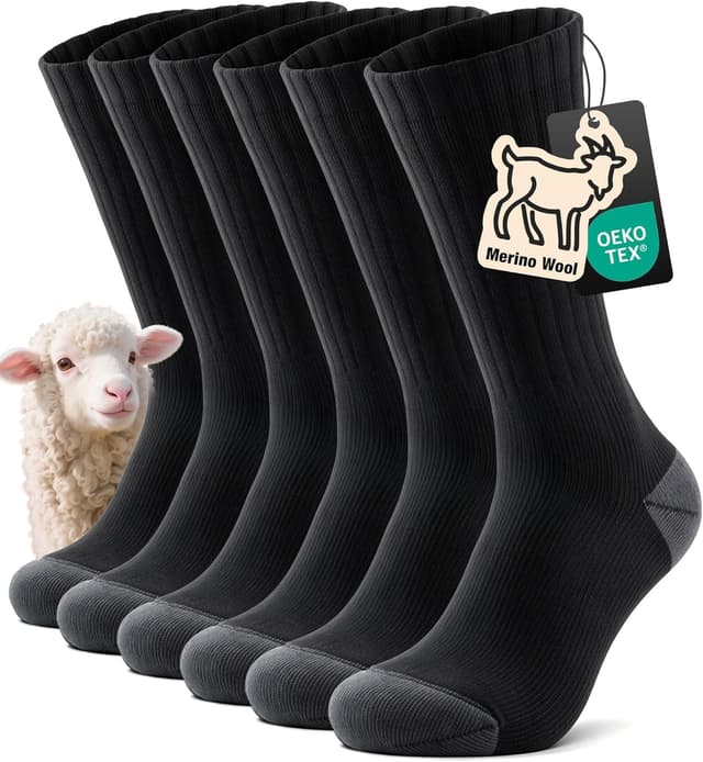 Detalle de TANSTC Merino Wool Hiking Socks (Thick Cushioned) – Anti-blister Breathable Crew Socks, 3 Pairs