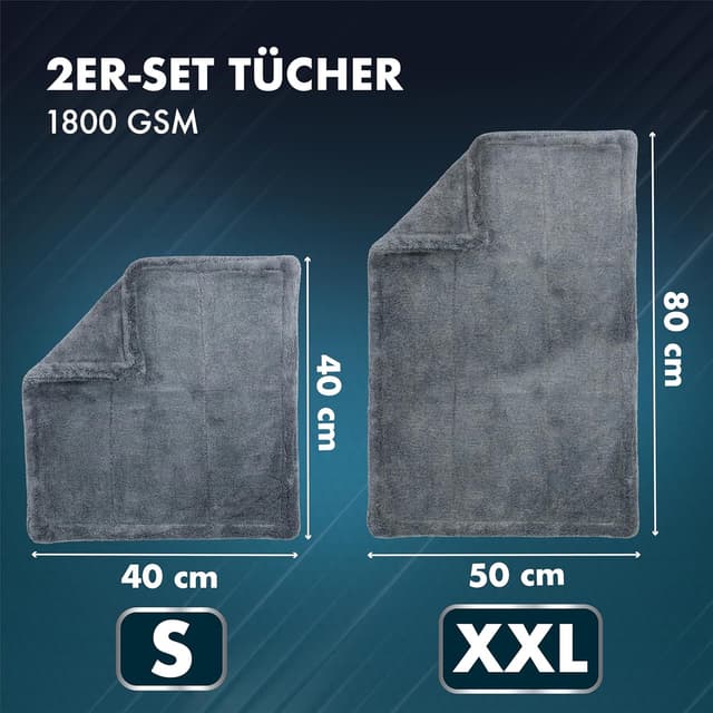 Detalle de ZENAKIO Auto Trockentuch-Set (2 Stück) 80x50 cm + 40x40 cm, 1800 GSM Mikrofasertücher