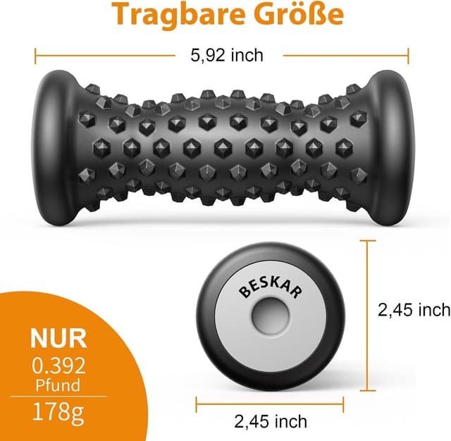 Detalle de BESKAR Fußmassageroller – ergonomische Massagerolle für Fußgewölbe & Plantarfasziitis-Linderung