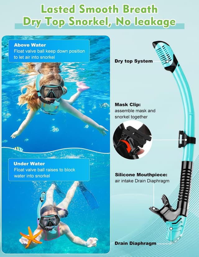 Detalle 2 de Hydomi Adult Snorkel Set – Leak-proof mask with anti-fog tempered glass and dry-top snorkel