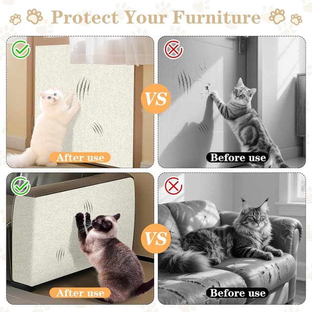 Detalle de Omtofo 2er-Pack selbstklebende Kratzschutzmatten für Sofa & Katzenliegeplätze (200 x 40 cm), cremefarben