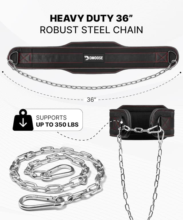 Detalle de DMoose Fitness Dip Belt with 36" Steel Chain, Neoprene Padding (Supports 350 lbs)