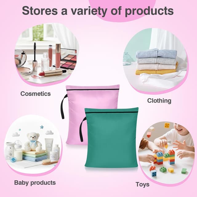 Detalle de OTraki Wet Bags (2-pack) Waterproof Wet Dry Bag 40x50cm for Swimwear, Gym & Nappies (Pink & Green)