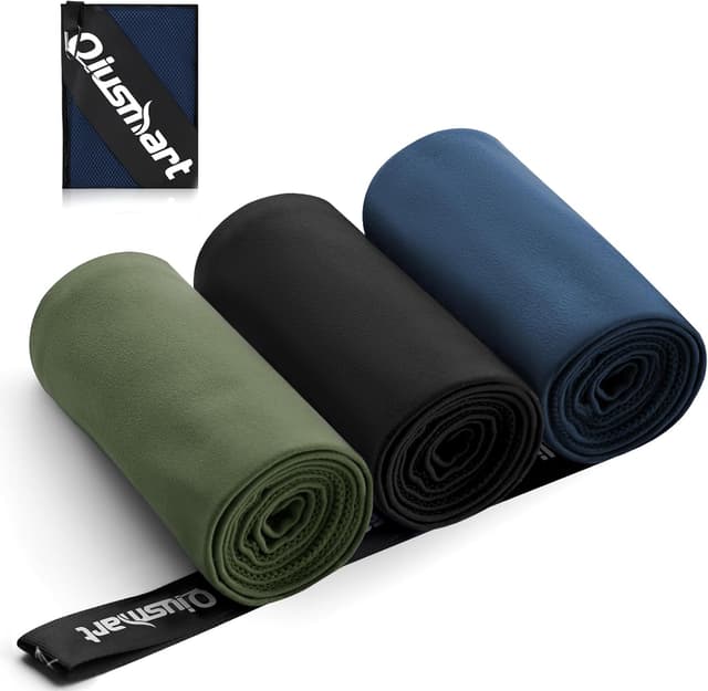 Detalle de Mikrofaser Sporthandtuch 3er-Set 70×140 cm (Marineblau, Schwarz, Armeegrün) – schnell trocknend, kompakt