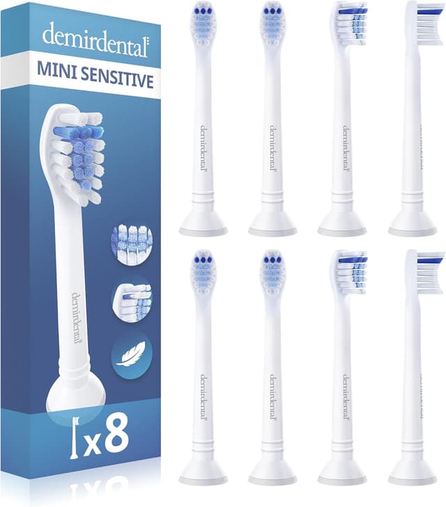 Detalle de 8er demirdental Mini Sensitive Aufsätze für Philips Sonicare Ersatzbürsten (HX6088) – weich & klein, für sensible Zähne