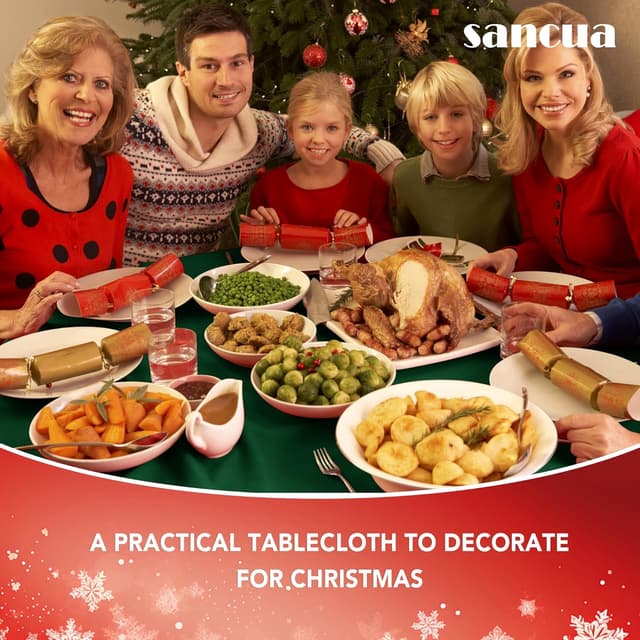 Detalle de sancua Round Tablecloth (60 Inch) - Water Resistant, Spill Proof, Washable Polyester in Hunter Green