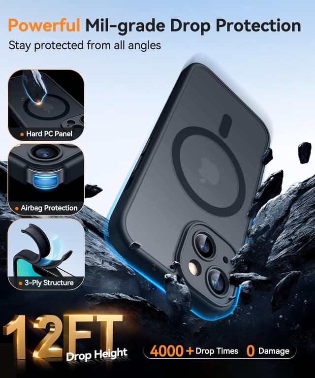 Thumbnail 6 de CANSHN Magnetic Case for iPhone 13 (6.1-inch) with full camera protection, translucent matte bumper – Black