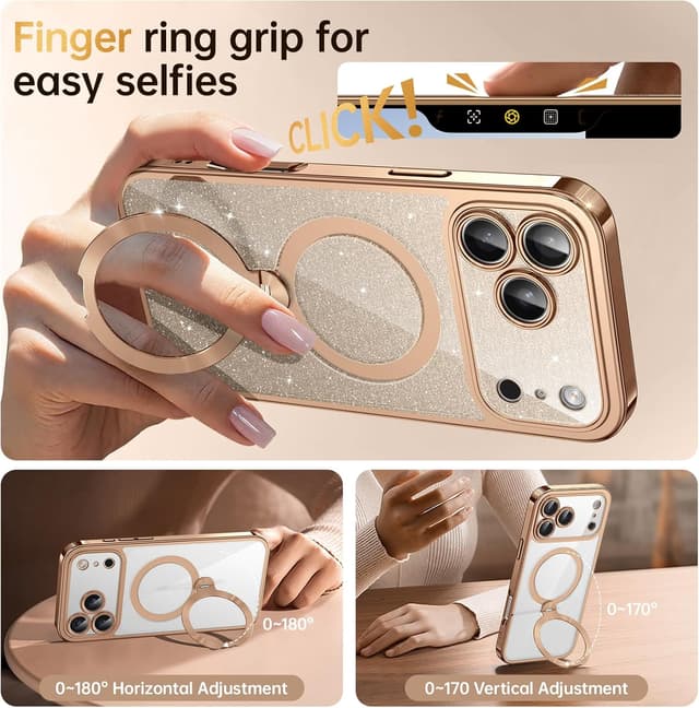 Detalle 2 de 360° Spin CD Stand Phone Case for iPhone 17 Pro with MagSafe Ring (Never Yellow) — Desert Titanium