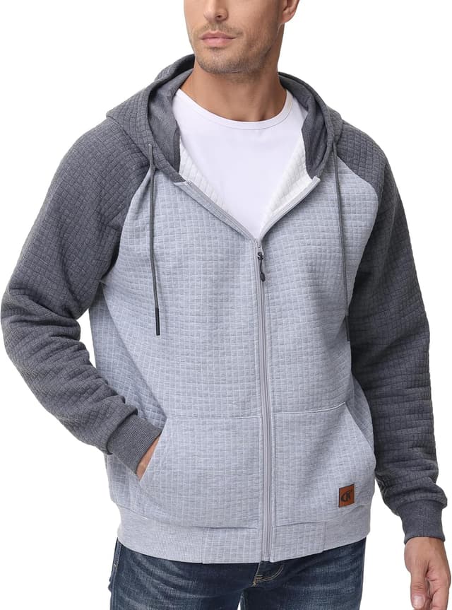 Detalle de Tyhengta Men’s Full Zip Hoodie Jacket with Pockets (Long Sleeve Pullover)