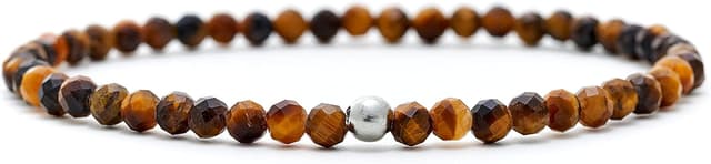 Detalle de BERGERLIN Echtes Naturstein Perlen Armband mit 925-Silberperle (Tigerauge) – zertifiziert