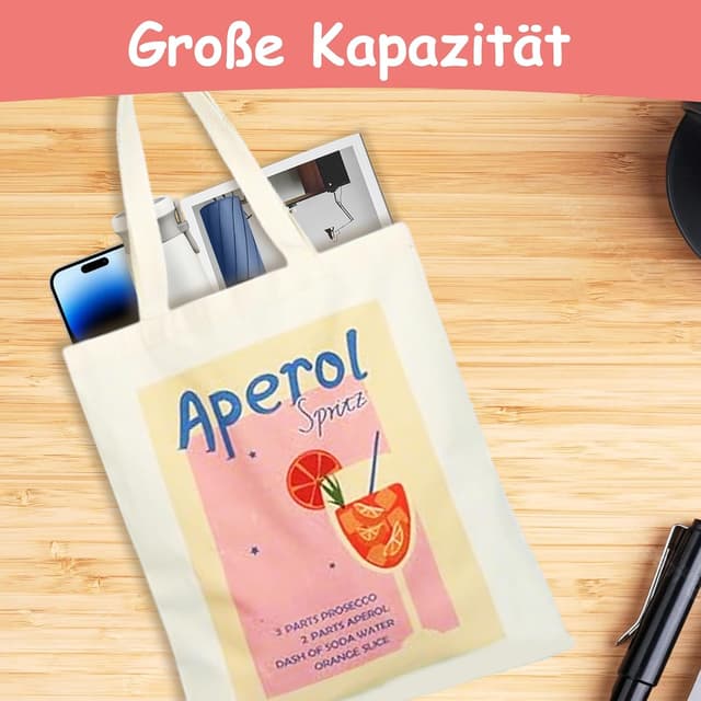 Thumbnail 6 de Komergave Aperol Spritz Tasche – bedruckter Stoffbeutel aus Canvas als wiederverwendbare Tote Bag