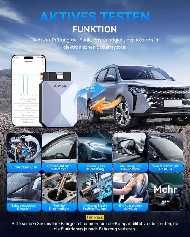 Detalle de MUCAR BT200 MAX OBD2 Bluetooth Adapter mit KI-Hilfsfunktion, Diagnose & Reset (ELM327-Unterstützung, iOS/Android)