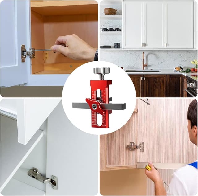 Detalle 2 de GWAEPU L’installation de Porte d’armoire : outil de montage 2 en 1 avec positionneur réglable et gabarit de quincaillerie