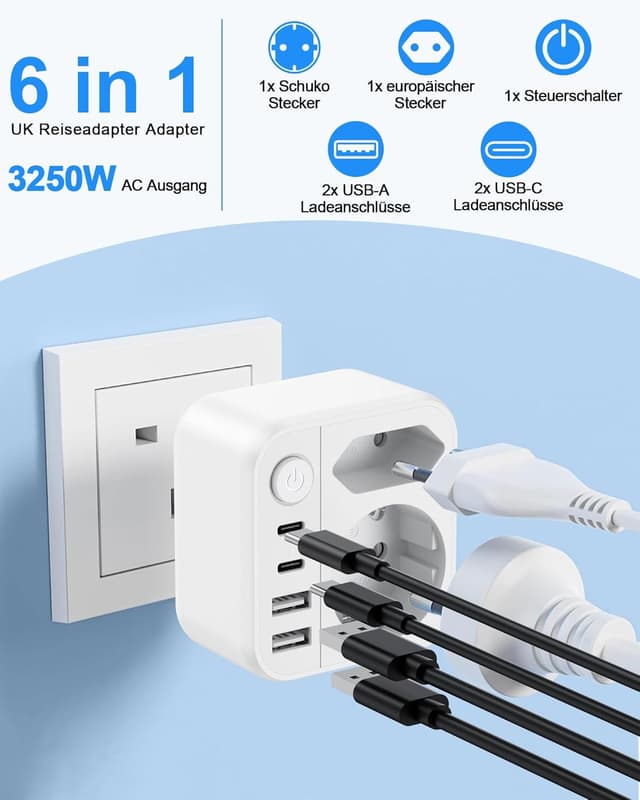 Detalle 2 de Reiseadapter UK mit Schalter 3250W đ
