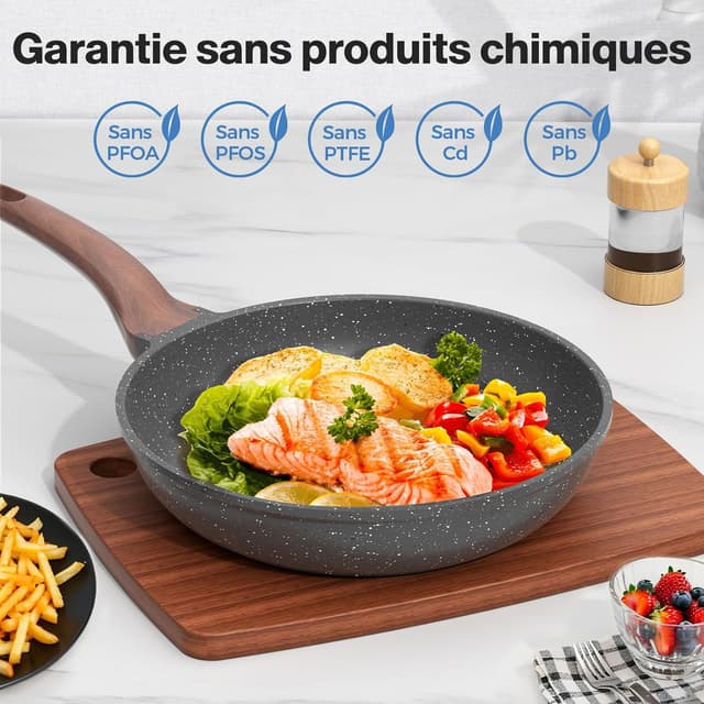 Detalle de Poêle antiadhésive YASHE 20 cm revêtement granit, compatible induction