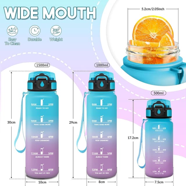 Detalle de Motswedi gourde à paille 1500 ml sans BPA, étanche (bleu & violet)