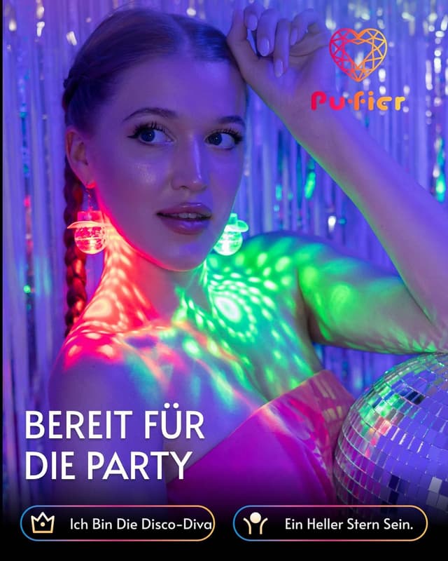 Detalle de LED Ohrringe „Rhombic discokugel“ mit 16 Lichtmodi – wiederaufladbar für Disco, Rave & Party Outfits