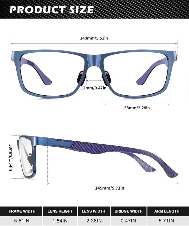 Detalle de ANYLUV Blue Light Blocking Glasses for Men (Lightweight Al-Mg + Carbon Fiber Composite Frames)