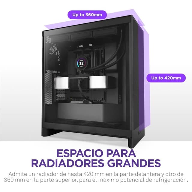 Detalle 2 de NZXT H7 Flow 2024 con cristal templado y USB 3.2 (negro)
