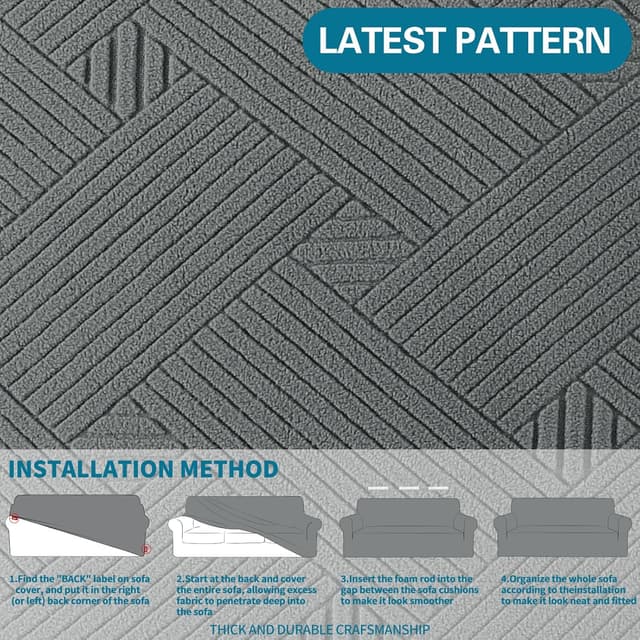 Thumbnail 6 de YSTELLAA Copridivano 2 Posti grigio chiaro anti-graffio e anti-macchia, con braccioli e fascia antiscivolo