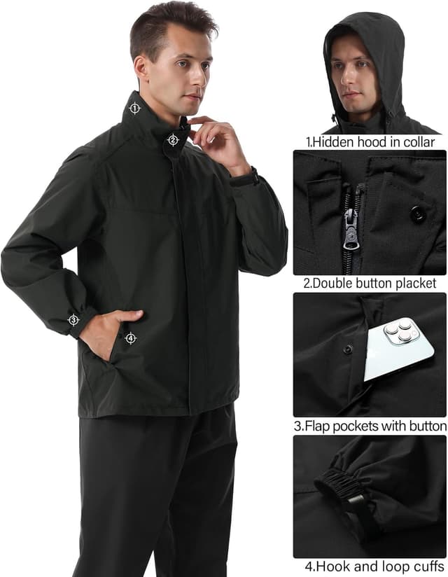 Thumbnail 1 de iCreek Waterproof Rain Suit Packable Jacket and Pants 🌧