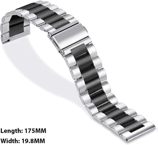 Detalle de SUNDAREE Stainless Steel Strap Replacement for Samsung Galaxy Watch 7 FE / 6 / 5 / 4 and more (20mm) – Black & Silver