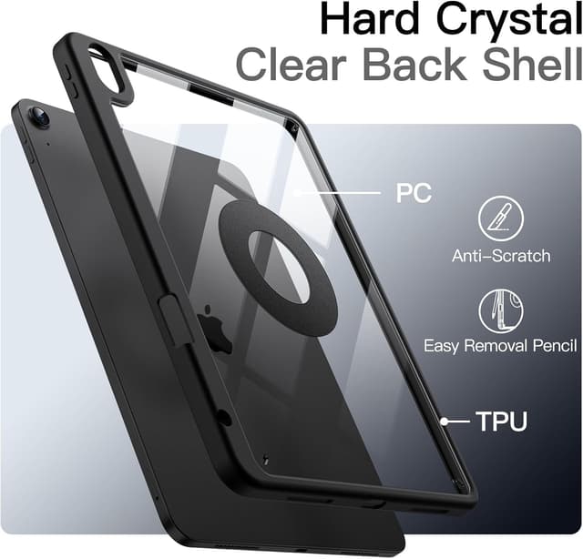 Detalle de JETech magnetische abnehmbare Hülle für iPad Air 11 Zoll (M4/M3/M2/5./4.) mit Stifthalter, 360°-Stand und entfernbarer Rückabdeckung (Schwarz)