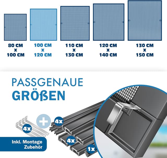 Thumbnail 6 de KESSER® Fliegengitter Fenster 100x120 cm mit Aluminiumrahmen (ohne Bohren) – Anthrazit