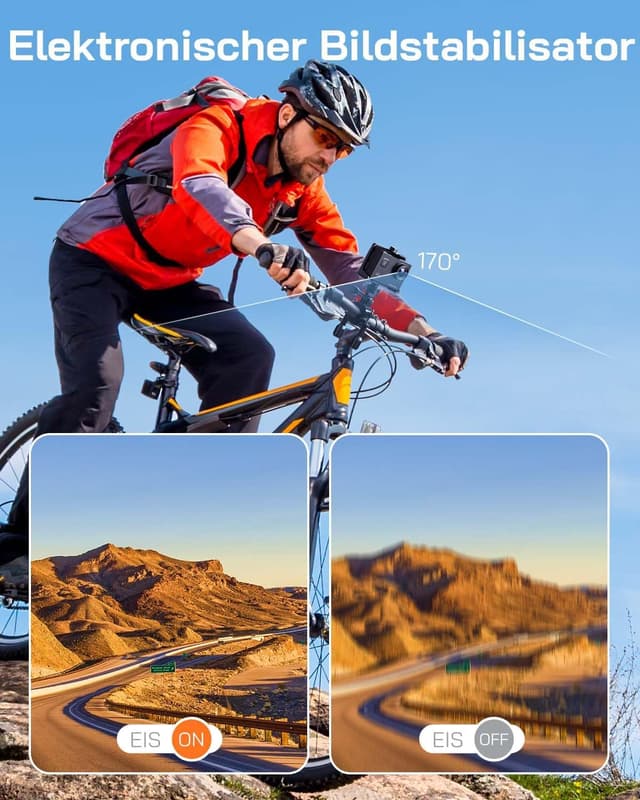 Detalle de WOLFANG GA100 Action Cam 4K (20 MP) Unterwasserkamera mit WiFi, EIS-Stabilisator, Helmkamera 170°-Weitwinkel