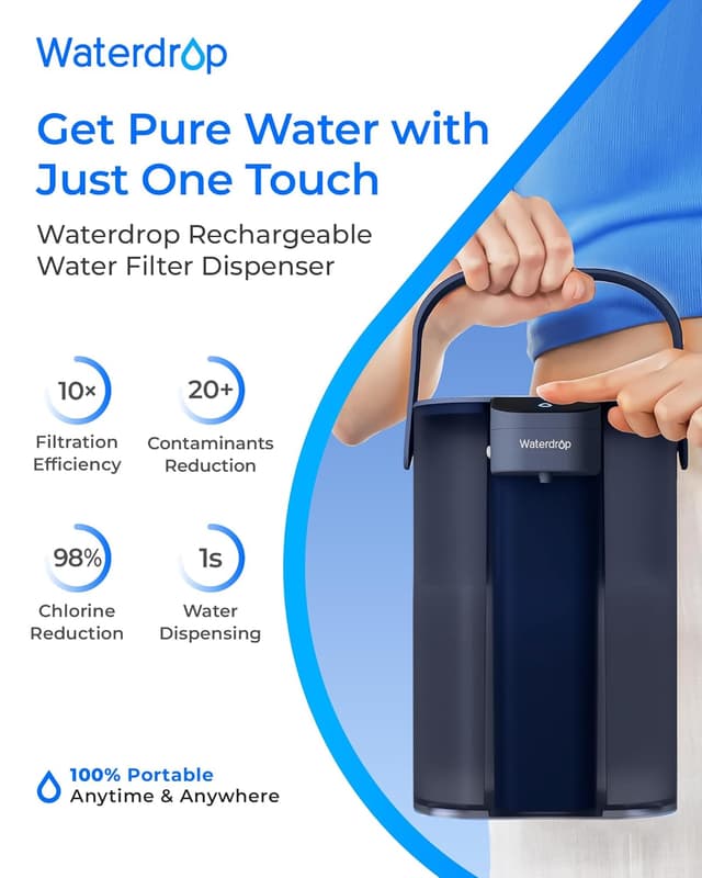 Detalle de Waterdrop Instant Electric Water Filter Jug (WD-ED61B), 3.5L countertop system with 3-month filter