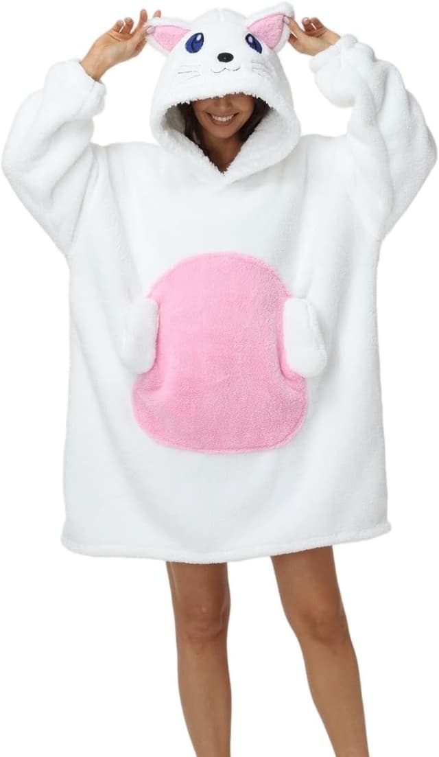 Detalle 2 de Chuangminghangqi Übergroßes Hoodie-Decken-Sweatshirt aus Flanell & Fleece – warme Plüsch-Taschen-Decke mit Kapuze