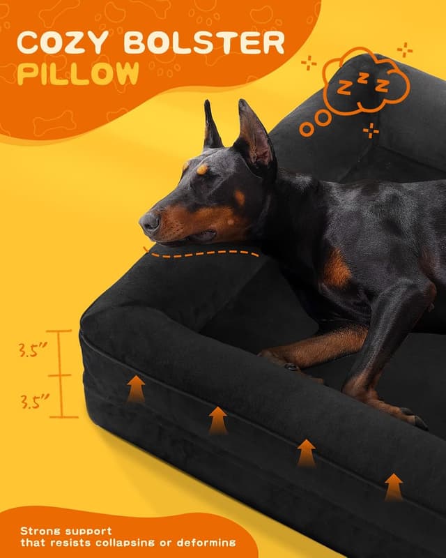 Detalle de Renvix Large Orthopedic Dog Bed (Waterproof, Removable Cover) 91x61x18cm