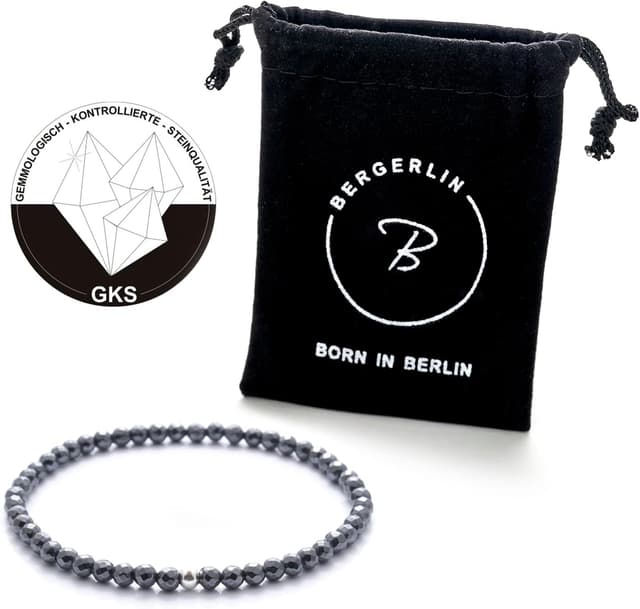 Detalle de BERGERLIN Echtes Naturstein Perlen Armband mit 925-Silberperle – Naturstein geprüft in Deutschland, unisex